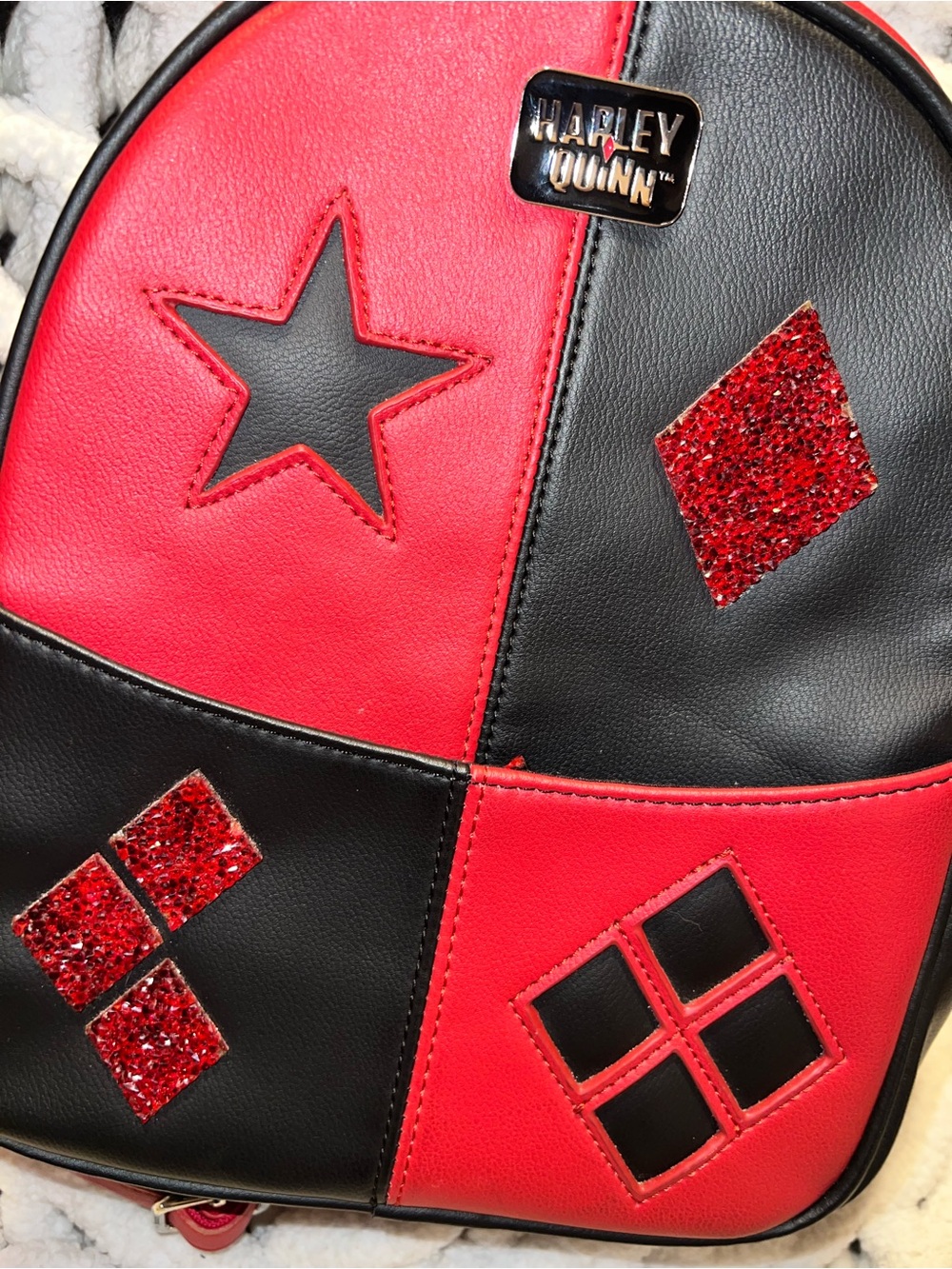Harley Quinn Red & Black Patchwork Backpack
